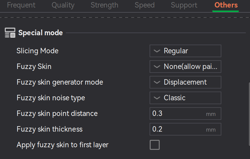 Bambu Studio Prepare screen fuzzy skin parameters